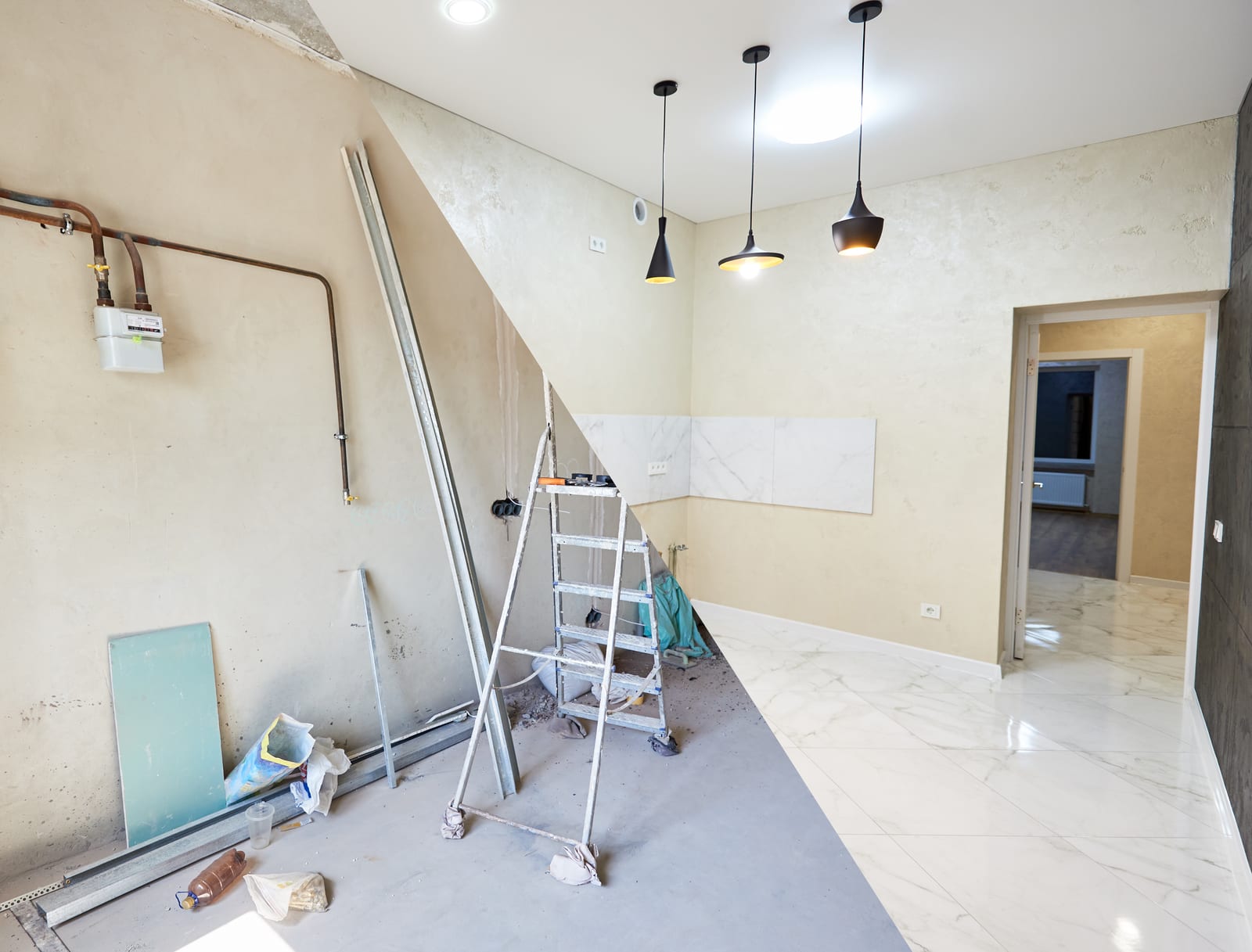 Pièce avant et après rénovation complète