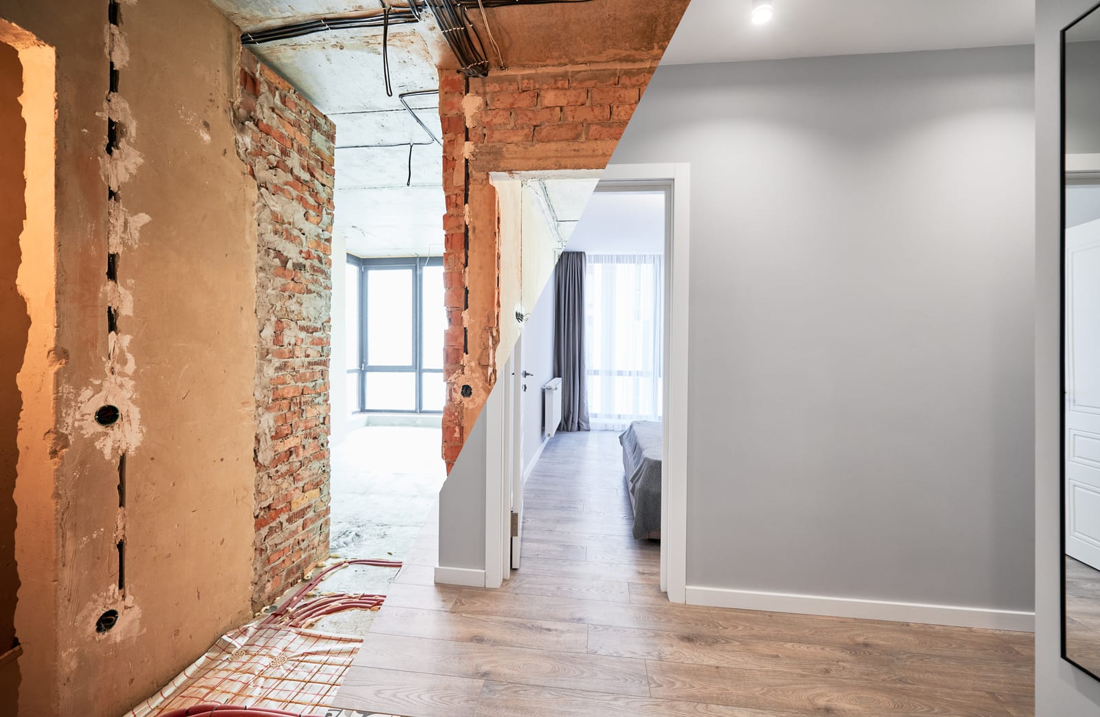 Pièce en gros œuvre transformée en espace de vie fini